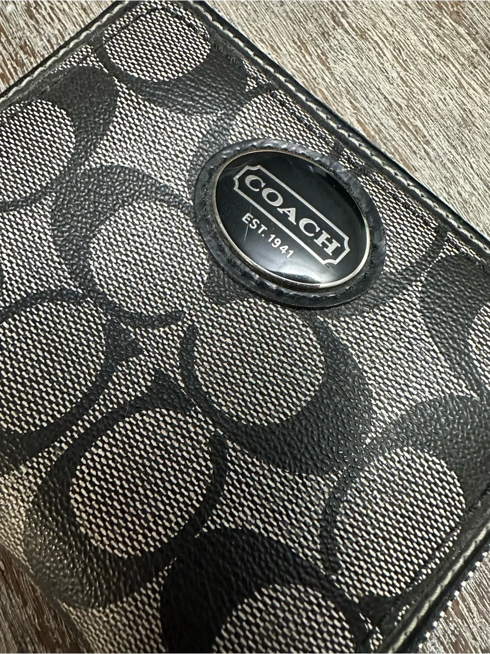 Coach Peyton Black & Gray Signature Zip Wristlet Card Holder